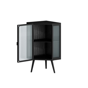 GlasFlength Bathroom Storage Cabinets Modern Corner Cabinet with Glass Doors Storage Shelves for Bathroom Living Room, Black, 22.25"*16.54"*31.5" - 1 of 4