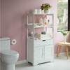 Tall Freestanding Wooden Storage Vanity, Kitchen Pantry, and Bathroom Cabinet Organizer, with 2 Open shelves, A drawer and 2 Door Cabinet, White - 2 of 4