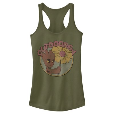 Juniors Womens Marvel Guardians of the Galaxy Outdoorsy Groot Racerback Tank Top