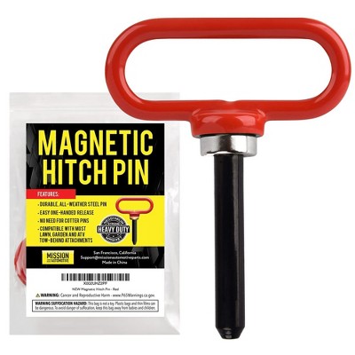 Mission Automotive Magnetic Hitch Pin Red- Lawn Mower Trailer Hitch Pins- Ultra Strong Neodymium Gate Pin for Simple One H&ed Hook On & Off
