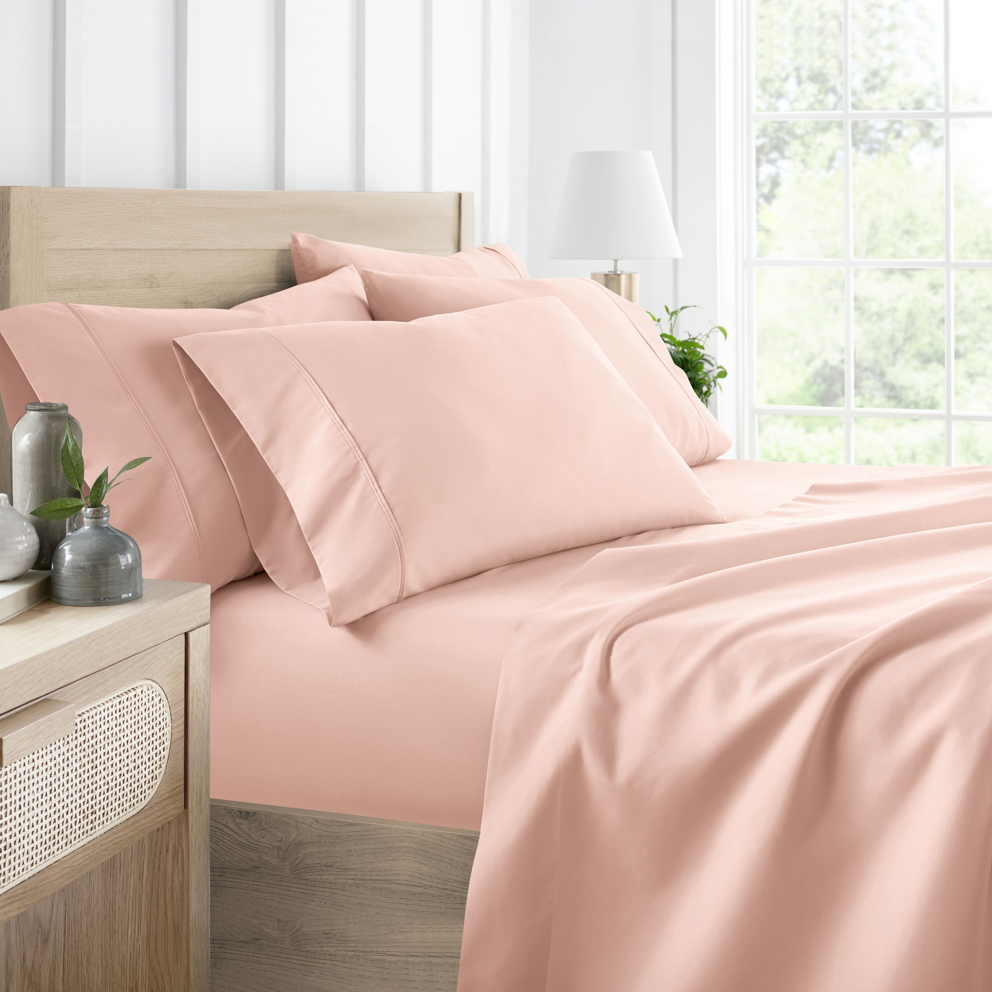 Solid 6 Piece Sheet Set - Ultra Soft, Deep Pocket - Becky Cameron (Extra Pillow Cases!), Blush, Queen