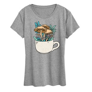 Women's - Instant Message - Coffee Cup Flowers Short Sleeve Graphic T-Shirt - 1 of 4