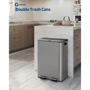 2 x 10.6 Gallon Stainless Steel Dual Trash Can, Step-On Kitchen Recycling Bin Combo with Lids and Inner Buckets - 1 of 4