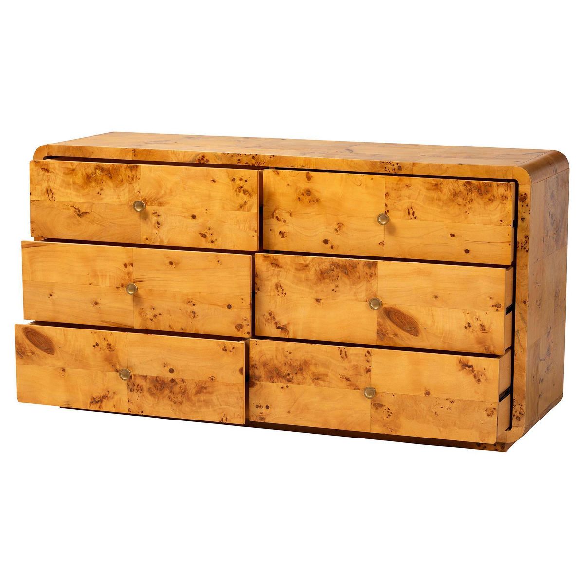 bali & pari Netra Real Burl Wood 6 Drawer Dresser Light Mappa Burl - thumbnail 5