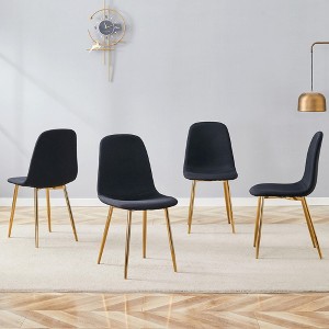 MAYEERTY Set of 4 Luxury Simple Dining Chairs - Black Linen-Cotton, Gold Metal Legs, Fits Diverse Decor - 1 of 4