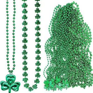 4E's Novelty St. Patrick's Day Beads Necklace 24 Pack - 33" Green Shamrock Necklaces for Kids & Adults, Perfect Party Favors and Outfit Accessories - 1 of 4