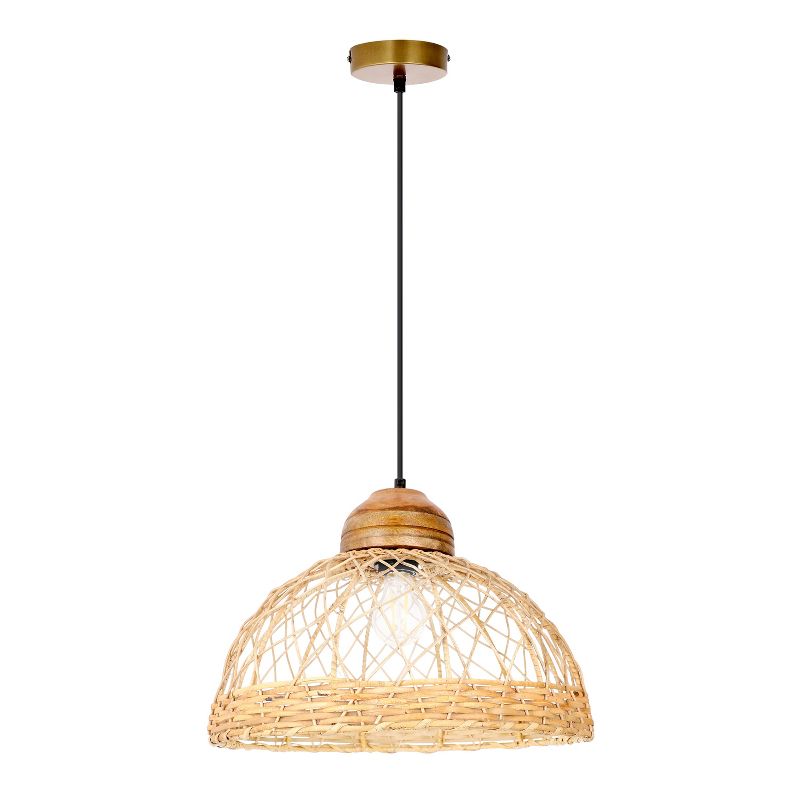River of Goods 16.25&#34; 1-Light Arianna Wood and Jute Dome Pendant, 1 of 10