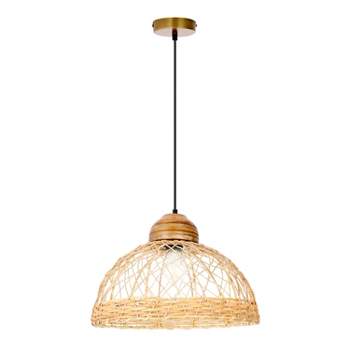 River of Goods 16.25" 1-Light Arianna Wood and Jute Dome Pendant