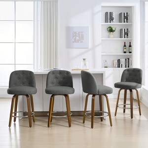 Bekrvio 26” Swivel Counter Height Bar Stools with Backs,Linen Fabric Upholstered,Walnut Wood Legs - Mid-Century Modern for Kitchen Island - 1 of 4