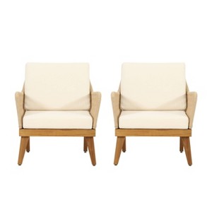 2pk Annisa Outdoor Acacia Wood Club Chairs with Cushions: Rope Weave, UV & Weather-Resistant - Christopher Knight Home - 1 of 4