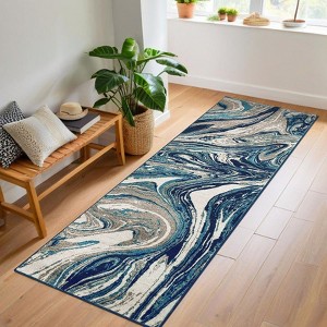Washable Modern Abstract Rug Non Slip Low Pile Rug Soft Contemporary Throw Floor Cover Foldable Indoor Carpet for Living Room Bedroom Playroom - 1 of 4