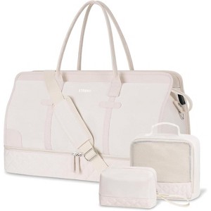 3-Piece Weekender Duffle Bag Set for Women with Shoe Compartment & Wet Pocket, Large Travel Carry-On Tote with Toiletry Bag - 1 of 4