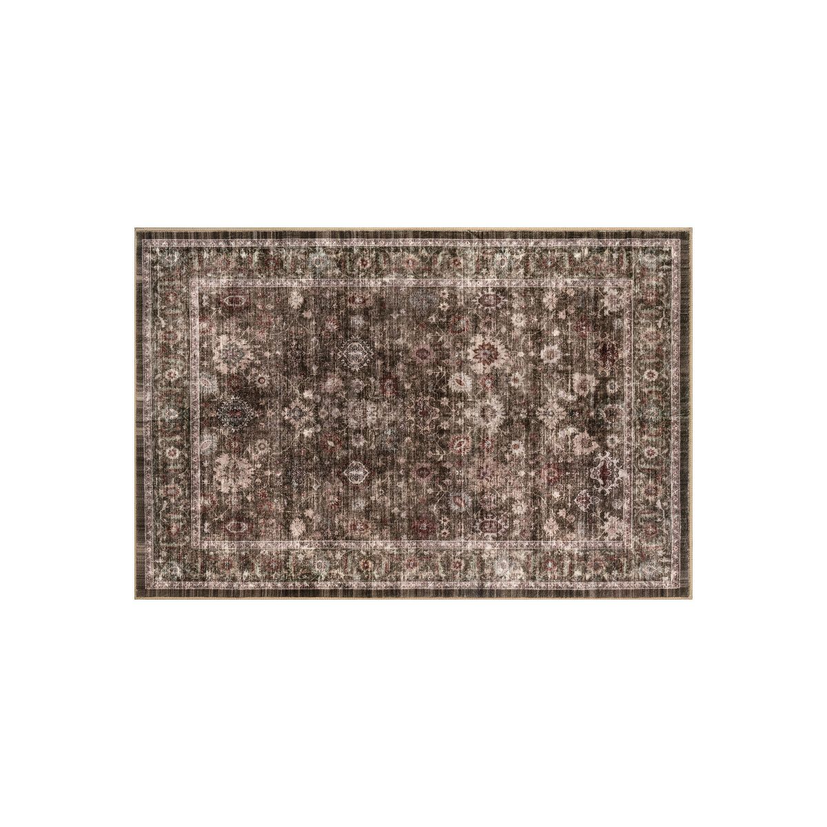 World Rug Gallery Vintage Floral Machine Washable Indoor Area Rug, Distressed Persian Design, Non-Slip Backing