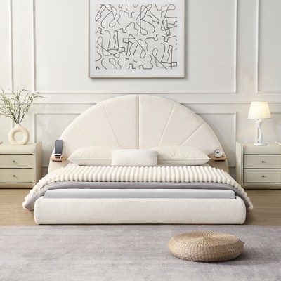 Christopher Knight Home Elena Modern Boucle Upholstered Arched Bed with Build-In Shelves