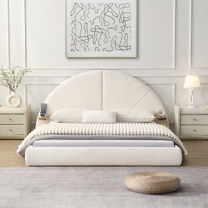 Christopher Knight Home Elena Modern Boucle Upholstered Arched Bed with Build-In Shelves - 1 of 4
