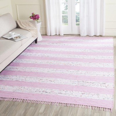 Handwoven Ivory and Light Pink Cotton 5' x 7' Area Rug