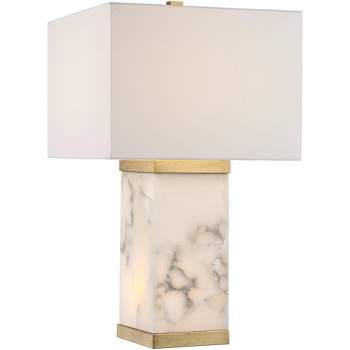 Possini Euro Design Mindy Modern Table Lamp 24 3/4" High White Gray Alabaster with Nightlight Rectangular Shade for Bedroom Living Room House Bedside