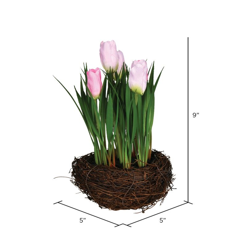 Vickerman 9" Artificial Pink Potted Tulip, Pack of 2, 2 of 8