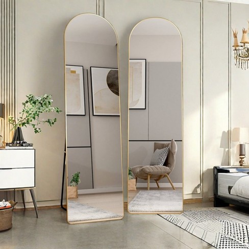 Glasflength Full Length Mirrors Wall Mirror, Decorative Mirror, Clothing Store, Floor Standing Large Mirror, Wall Mounted, Gold 16.5"*0.3"*59.8" - image 1 of 4