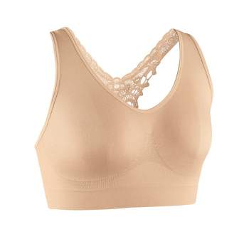 Collections Etc Seamless Lace Butterfly Racerback Bra - Soft Nylon with Slip-On Design