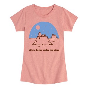 Girls' - Peanuts - Life Is Better Under The Stars Fitted Short Sleeve Graphic T-Shirt - 1 of 4