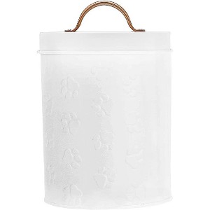 Amici Pet Puppy Paws White Metal Food Canister, Small, Airtight Seal, Removable Lid, and Metal Handle for Fresh and Stylish Pet Food Storage, 64 oz. - 1 of 4