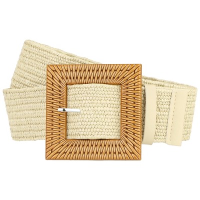 INSPIRE CHIC Women's Wide Stretch Wooden Buckle Elastic Waist Belts
