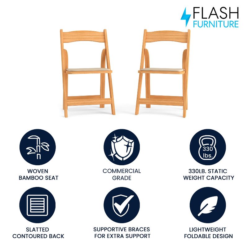 Flash Furniture 2 Pack HERCULES Series Wood Folding Chair with Vinyl Padded Seat, 2 of 17
