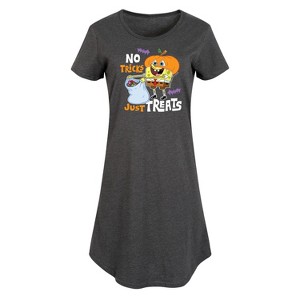 Women's SpongeBob SquarePants No Tricks Just Treats Graphic T-shirt Dress - Heather Charcoal - Large - 1 of 4