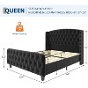 Nasitip Queen/King Cream Upholstered Bed Frame with 51" Tall Wingback Headboard & Footboard, Velvet Platform, No Box Spring Needed - 2 of 4