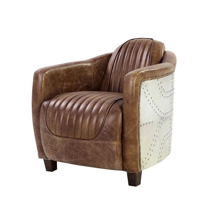 Brancaster 29&#34; Accent Chairs Retro Brown Top Grain Leather and Aluminum - Acme Furniture, 1 of 9
