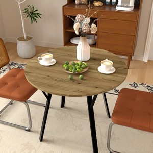 Round Dining Table, Small Circle Kitchen Table with Metal Black Legs for 2-4 people - 1 of 4