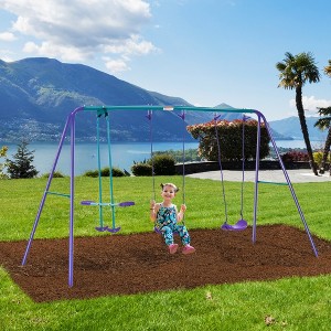 VYNXARIA Metal Swing Set with Glider, Two Swing Seats and Adjustable Height, Outdoor Heavy Duty A-Frame Suitable for Playground, Backyard, Purple - 1 of 4