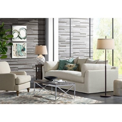 Bronze Adjustable Floor Lamp with Off-White Drum Shade