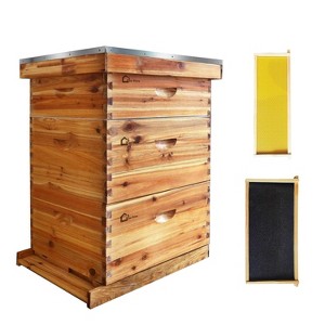 10-Frame Beeswax-Coated Beehive Starter Kit – Complete Langstroth Hive w/2 Deep & 1 Super Box, Cedarwood Construction for Beginner Beekeepers - 1 of 4
