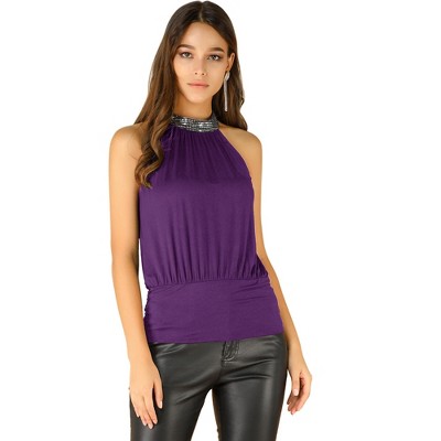 INSPIRE CHIC Women's Night Out Party Sleeveless Sequin Halter Neck Tank Top