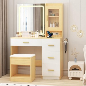 Vanity Desk with Mirror, Modern Makeup Dressing Table, 4 Drawers & Hair  Dryer Holder, for Living Room, Home : Target