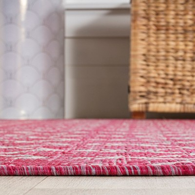 Fuchsia and Light Gray Moroccan Geometric Synthetic Area Rug