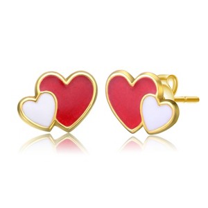 Guili Radiant 14k Gold Plated Red & White Enamel Double Heart Stud Earrings – Romantic, Charming Jewelry with a Sweet, Stylish Design for Any Occasion - 1 of 3