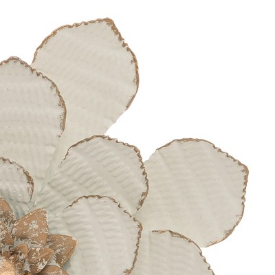 8.75 x 8.75 inch White and Brown Metal Layered Flower Wall Sculpture