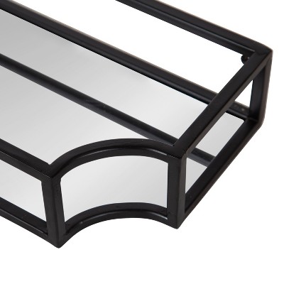 Ciel Modern Black Glass Floating Shelves with Scalloped Frame
