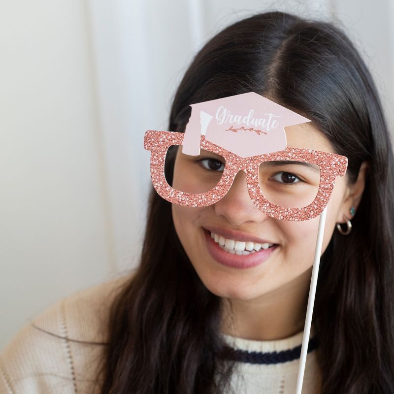 Big Dot of Happiness Rose Gold Grad Glasses - 2024 Paper Card Stock Graduation Party Photo Booth Props Kit - 10 Count, 2 of 8