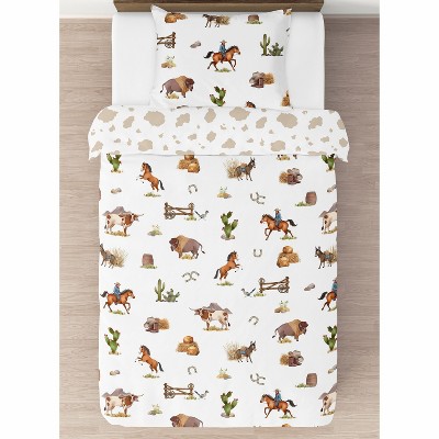 Western Cowboy Twin Microfiber Bedding Set in Brown and White