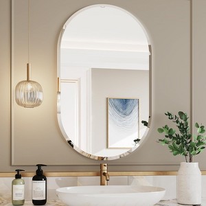 Oval Frameless Bathroom Mirror with Beveled Edge, Decorative Wall Mirror for Vanity and Bathroom - 1 of 4
