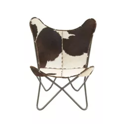 Rustic Cow Hide Leather and Iron Accent Chair White - Olivia & May