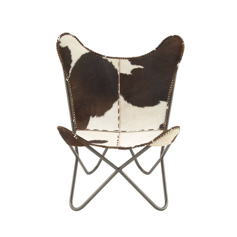 Rustic Cow Hide Leather and Iron Accent Chair White - Olivia &#38; May, 1 of 8
