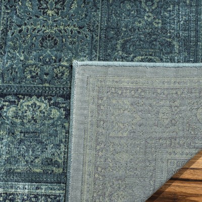 Turquoise and Multi Rectangular Viscose Area Rug, 6'7" x 9'2"