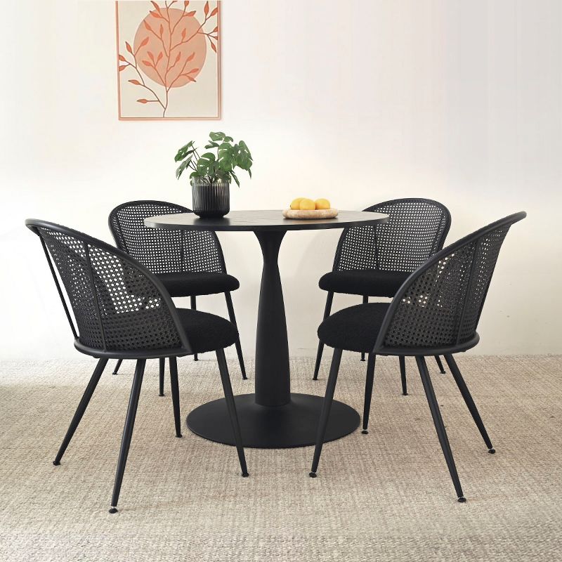 Jules Mesh Rattan Backrest Dining Chair Set of 4 with Black Metal Base, Armless Kitchen Chairs with Upholstered Bouclé Fabric -The Pop Maison, 3 of 10