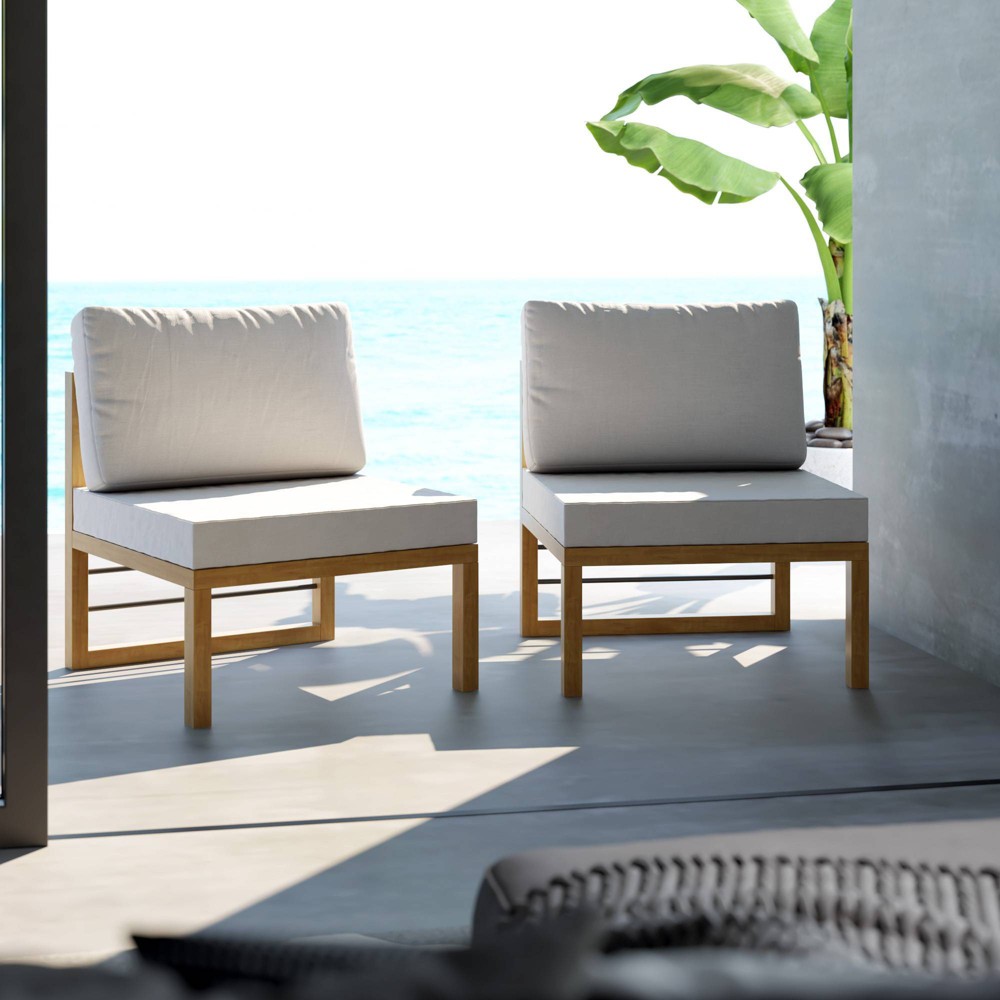2pk Acacia Outdoor Armless Sectional Sofas White TK Classics