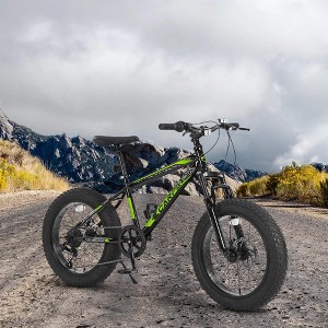 RISOKEYS Kids Mountain Bike 20 Inch, 4" Wide Fat Tire, 7 Speed Ages 8-12 Year Old, Steel Frame Disc Brake Front/Dual Suspension, - 1 of 4